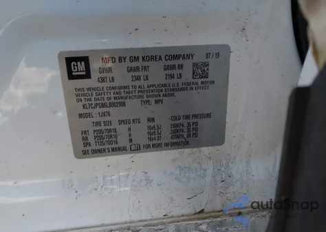 2020 Chevrolet Trax Awd Lt from USA, damaged, VIN KL7CJPSB6LB002908